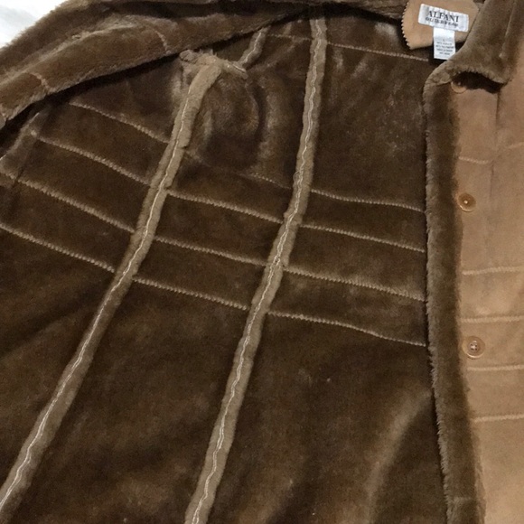 Alfani coffee suede faux fur trim coat - Picture 5 of 6